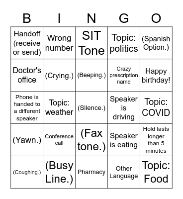 CaptionCall Bingo Card