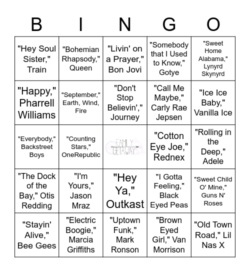 Pop Culture Bingo Card