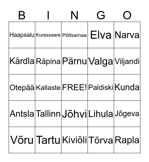 Eesti linnad Bingo Card