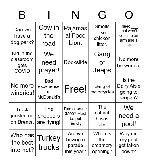Nelson County Bingo Card