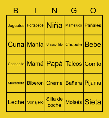 Baby Shower Bingo Card