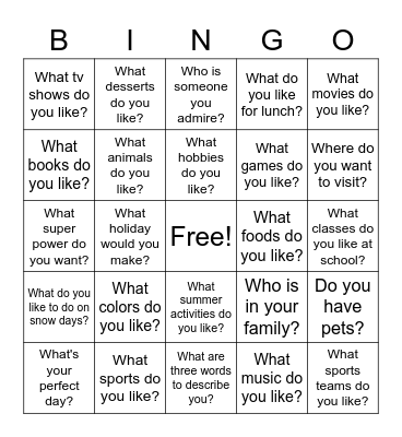 Welcome Back Bingo! Bingo Card