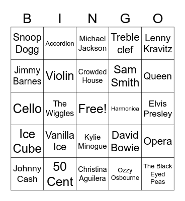 Music Bingo Card