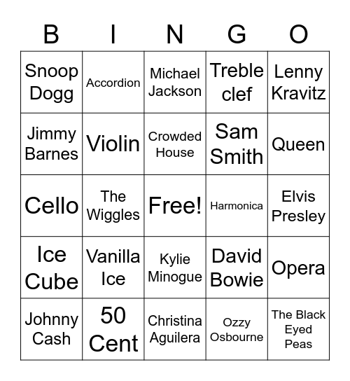 Music Bingo Card