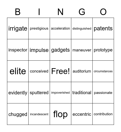 Vocabulary Bingo Module 1 Bingo Card