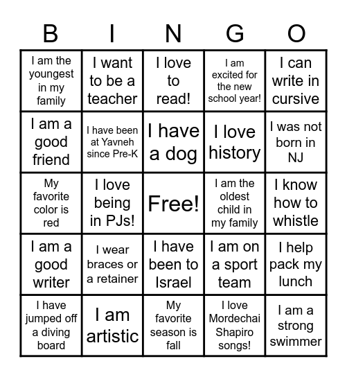 ~ Get To Know Me Bingo ~ Bingo Card