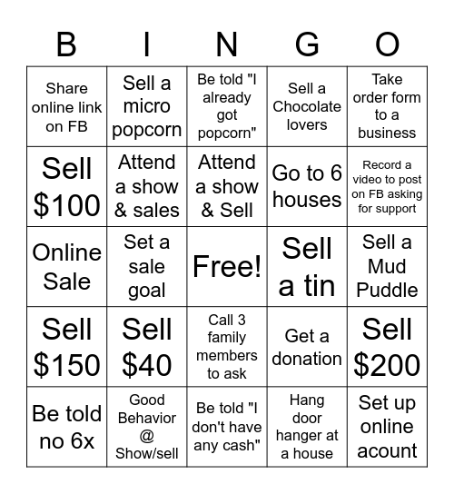 Popcorn Bingo Card