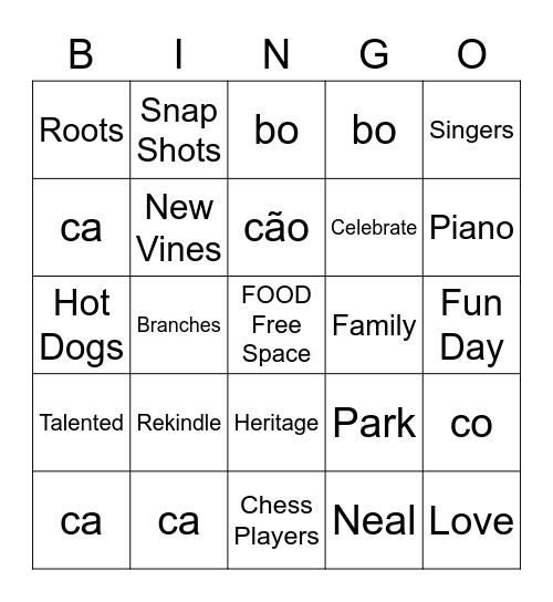 A Day In The Park Bingo Card