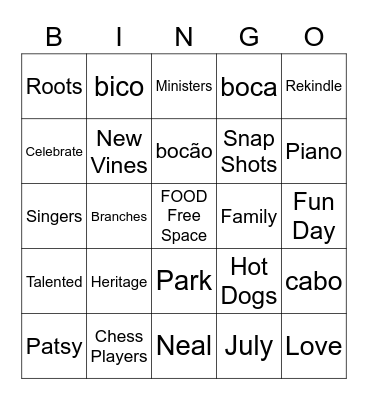 A Day In The Park Bingo Card