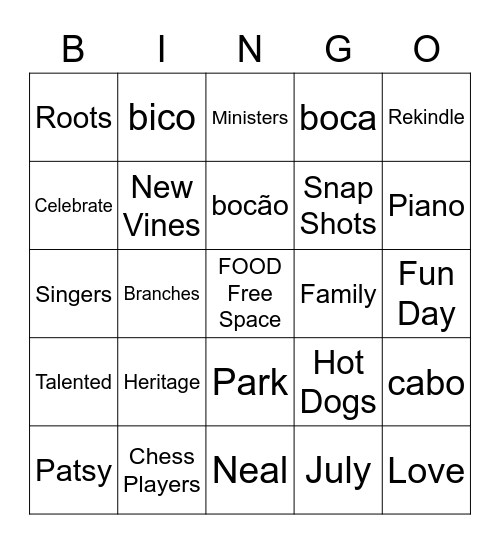 A Day In The Park Bingo Card