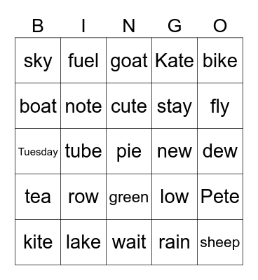 Phonics Bingo Card