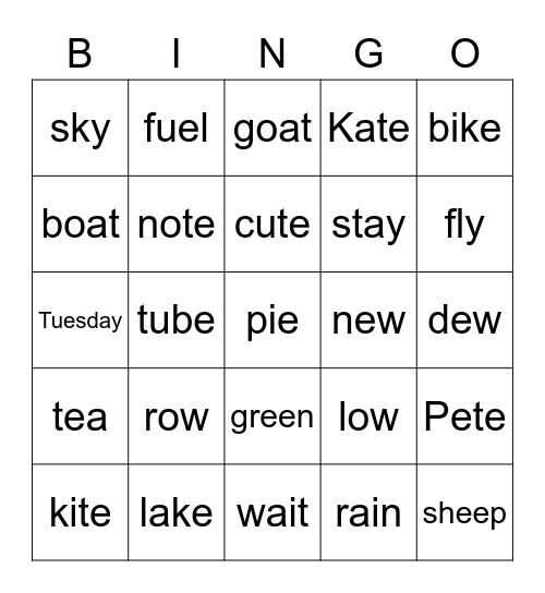 Phonics Bingo Card