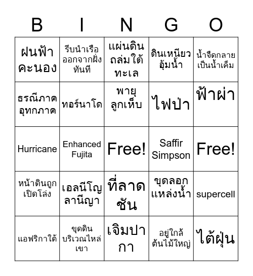 ภัยพิบัติ Bingo Card