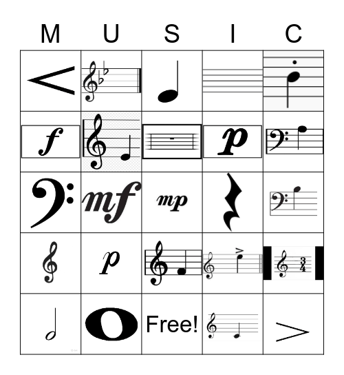 MUSIC Theory Bingo Card