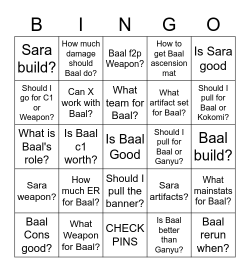 Baal Bingo Card