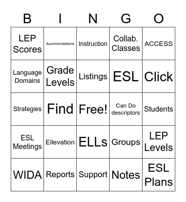 Ellevation Basics Bingo Card