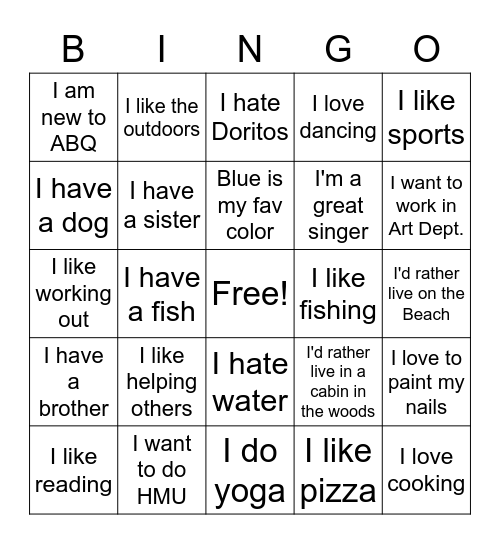 Things in Common Bingo Card