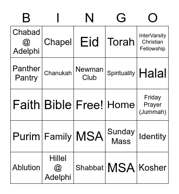 Interfaith Bingo Card