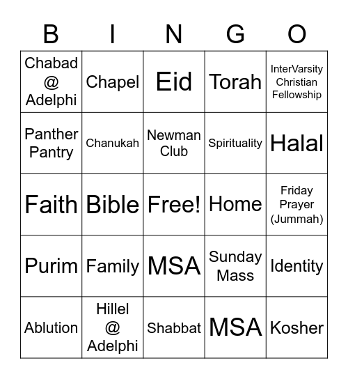 Interfaith Bingo Card