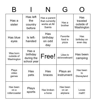 GET TO KNOW YOU BINGO! Bingo Card