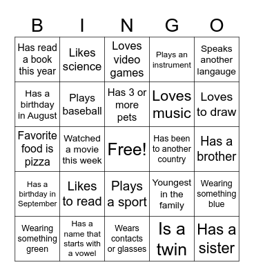 Getting to Know You Bingo Card