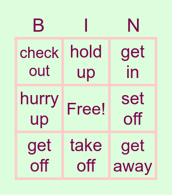 Phrasal verbs-travel Bingo Card