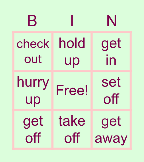 Phrasal verbs-travel Bingo Card