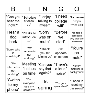 Teams Call Bingo Card