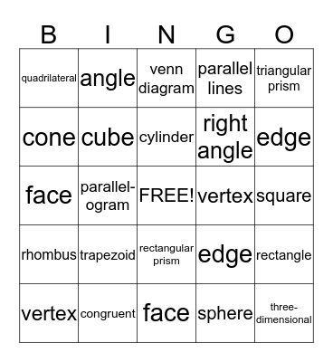 Geometry Bingo Card