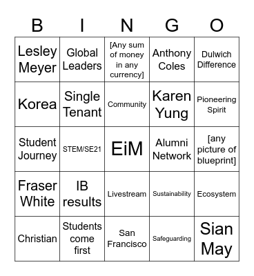 DCI Recorded Bingo Card