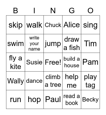 Unit 1 Verbs, Verb Phrases, and Characters Bingo Card