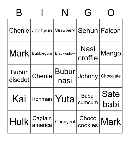 Nana Bingo Card