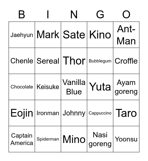 Jaehyun’s Bingo Card