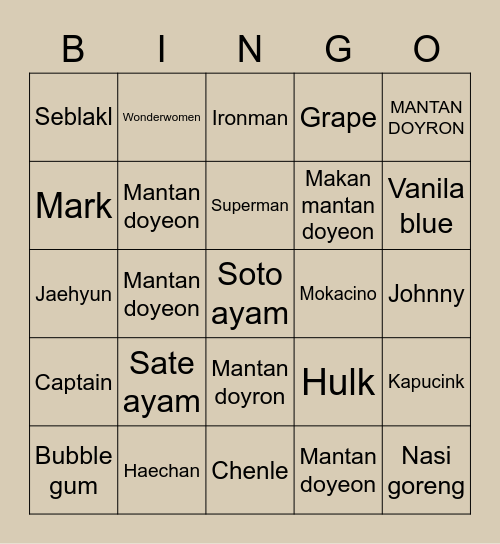 KINOOO Bingo Card