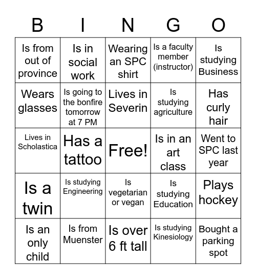 Orientation Bingo - Find someone who... Bingo Card