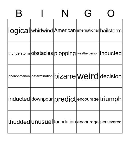 Vocabulary Bingo Card