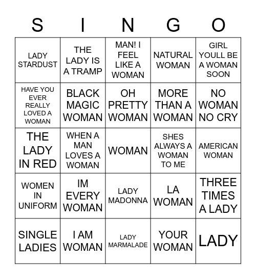 683 WOMEN & LADIES Bingo Card