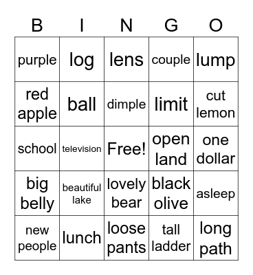 /l/ words & 2 word phrases Bingo Card