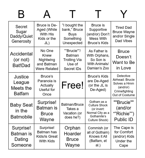 TheWitchBoy's Bruceman/Batwayne Bingo Card