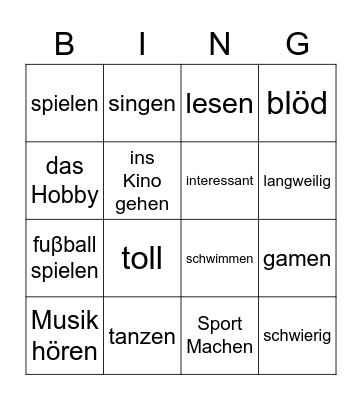 Hobbys Bingo Card