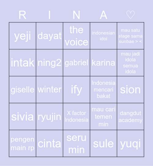 punya kayina Bingo Card