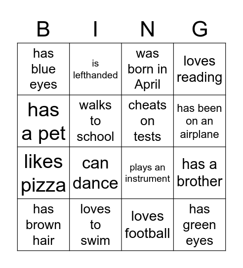 class bingo Card