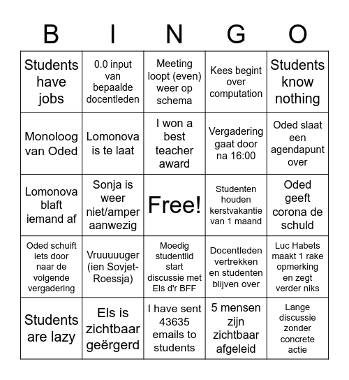 Nee ik speel geen OC bingo hoor, waar heb je het over? Bingo Card