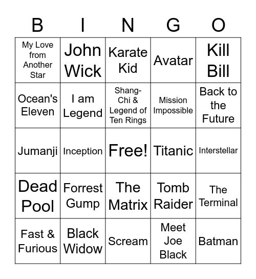 Movie Bingo Card