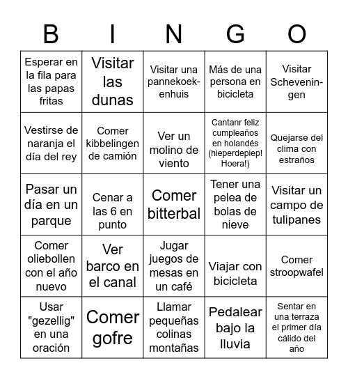Experiencias Holandesas Bingo Card
