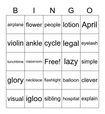 /l/ words Bingo Card