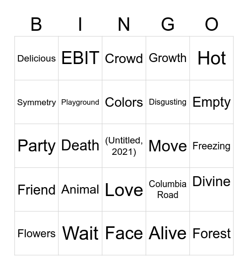Photo Safari Bingo Card