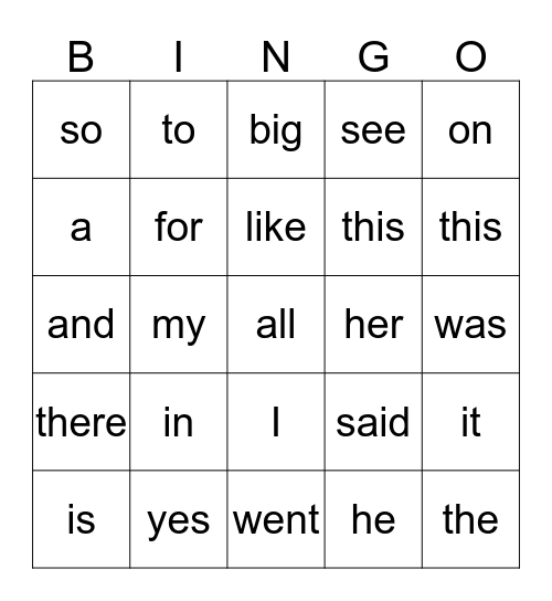 Sight Words through April Bingo Card