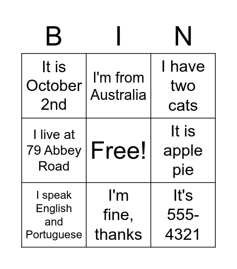 Untitled Bingo Card