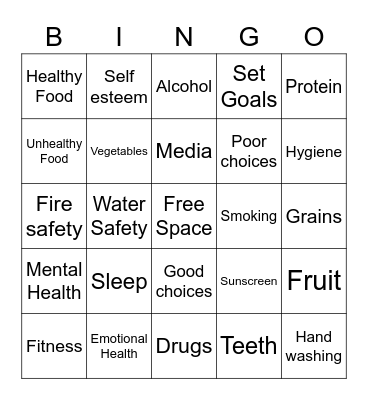 Health Class Bingo Card